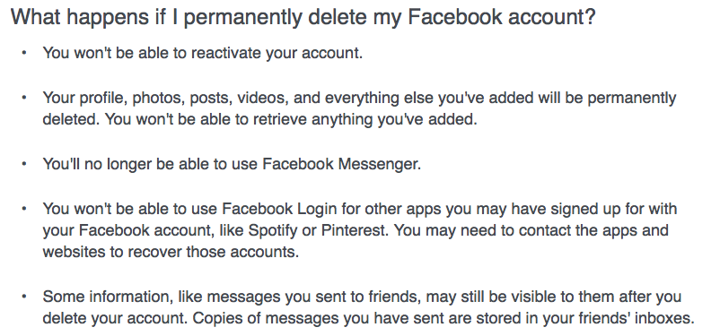 Facebook account deletion explanation